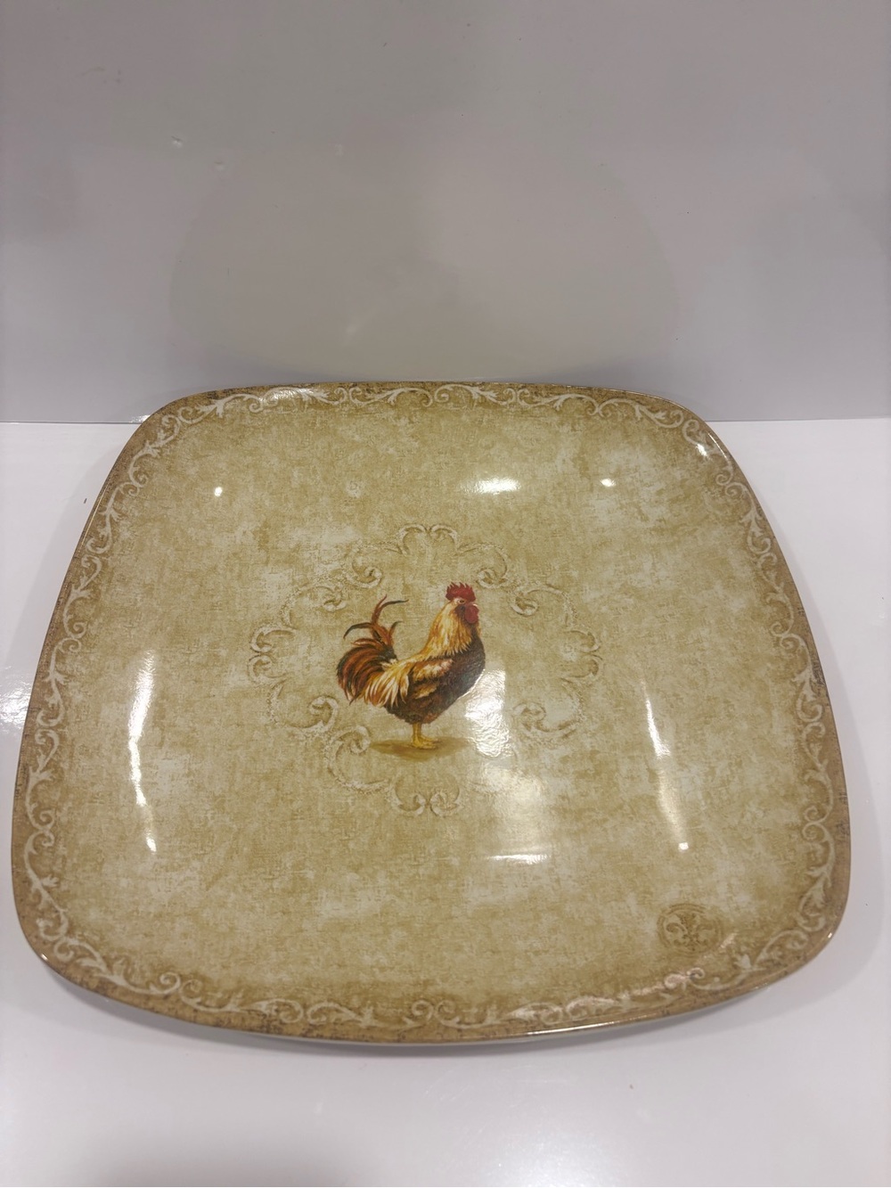 222 fifth rustic rooster large serving platter 14” porcelain farmhouse